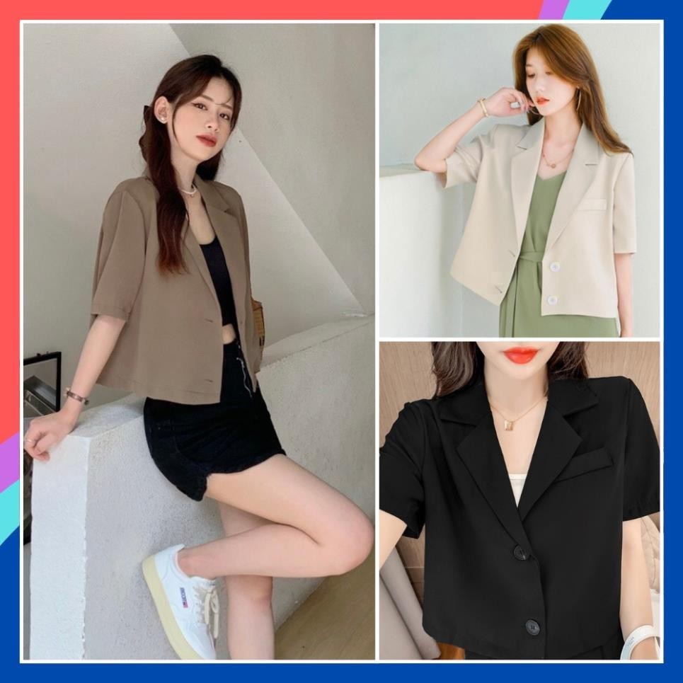 Áo Blazer Croptop Nữ Dáng Ngắn Mùa Hè Form Chuẩn Dễ Phối Đồ Áo Khoác Vest Croptop 2 Khuy Chất Tuyết Mưa Cao Cấp Hàn Quốc