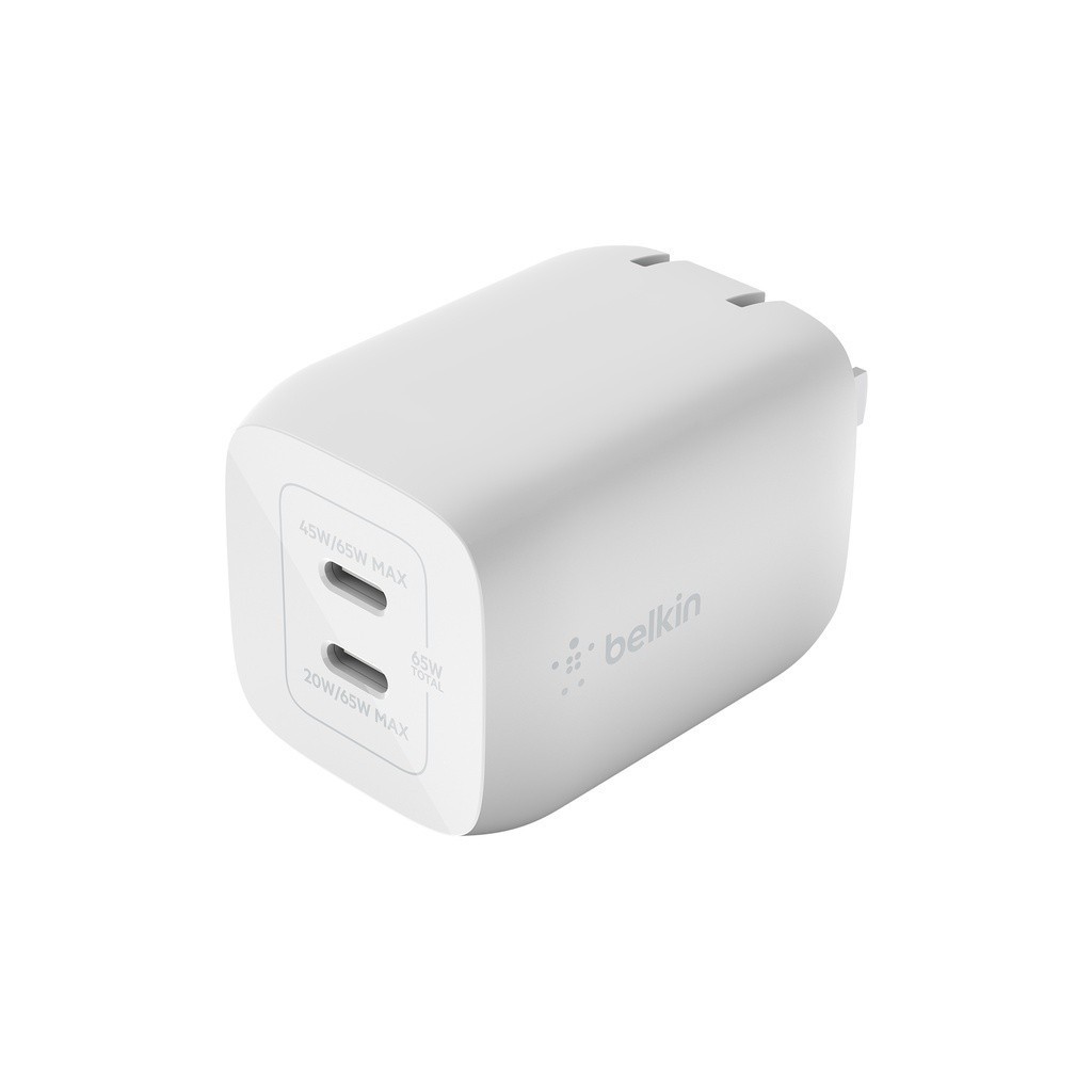 Sạc nhanh BOOST↑CHARGE PRO GaN Belkin 65W - 2 cổng USB-C PD 3.0 PPS (tương thích iPhone 15)