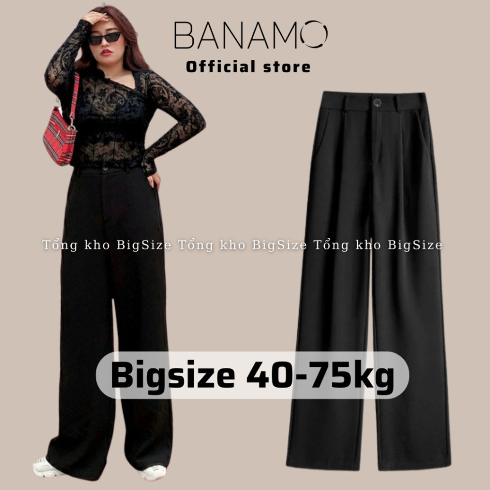 Quần ống rộng bigsize nữ Banamo fashion 2 màu đen nâu khuy cài lưng cao quần ống rộng bigsize 933 - Hàng mới về