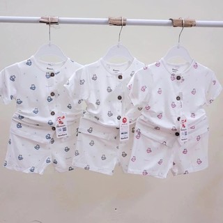 (New)Bộ sơ sinh cộc tay cài lệch Avaler in hoạ tiết