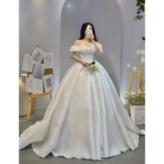 Váy trắng "LUXURY"kiểu dáng váy cưới hàn quốc công chúa, phối hoa nổi y mẫu H13
