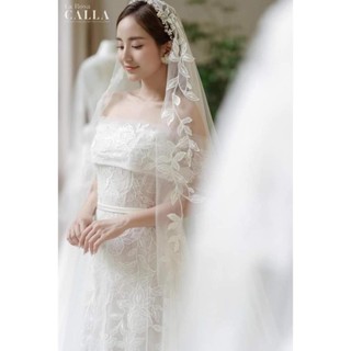 Váy cưới, váy tiệc bó cá ren cao cấp, 3 in 1 tay dài rời, váy cúp bản vai rời H06