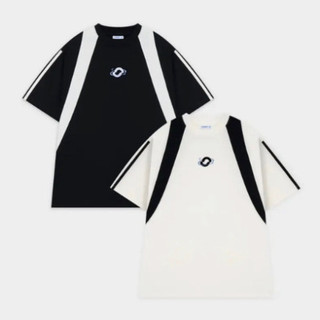 Áo thun tay lỡ raglan logo thêu trước ngực phối đen trắng cá tính dễ phối đồ