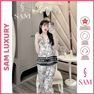 Bộ mặc nhà lụa Sam luxury, pijama lụa tay ngắn quần dài
