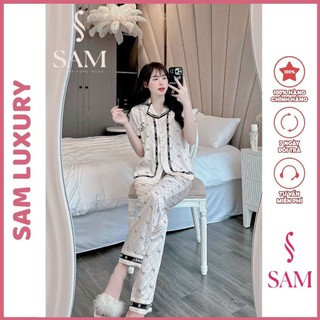 Bộ lụa mặc nhà Sam luxury, pyjamas lụa tay ngắn quần dài