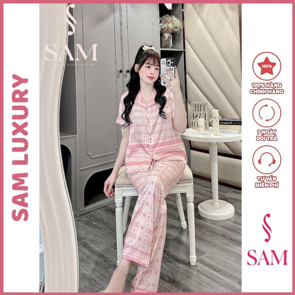 Bộ mặc nhà lụa Sam luxury, pijama lụa tay ngắn quần dài