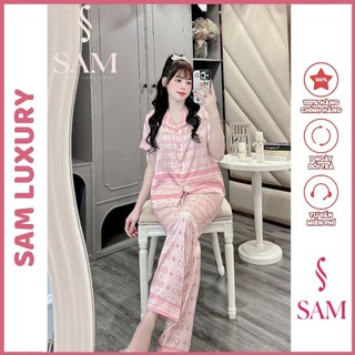 Bộ mặc nhà lụa Sam luxury, pijama lụa tay ngắn quần dài