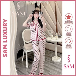 Bộ mặc nhà lụa Sam luxury, pijama lụa tay ngắn quần dài