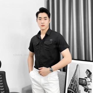 Áo đũi nam cổ trụ 2 túi cúc áo sơ mi Luxurry