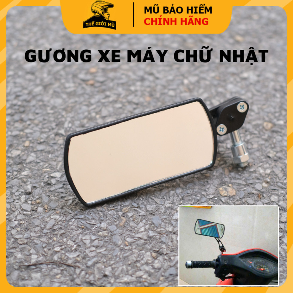 Gương xe máy hình chữ nhật loại 1,kính chiếu hậu xe máy mini,gương xe thời trang dùng cho mọi loại xe,thế giới mũ