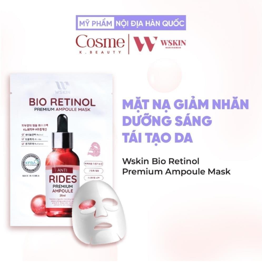 Mặt nạ giấy WSKIN Bio Retinol Premium Ampoule Mask giảm nhăn dưỡng trắng da Hộp 10 mặt nạ chính hãng