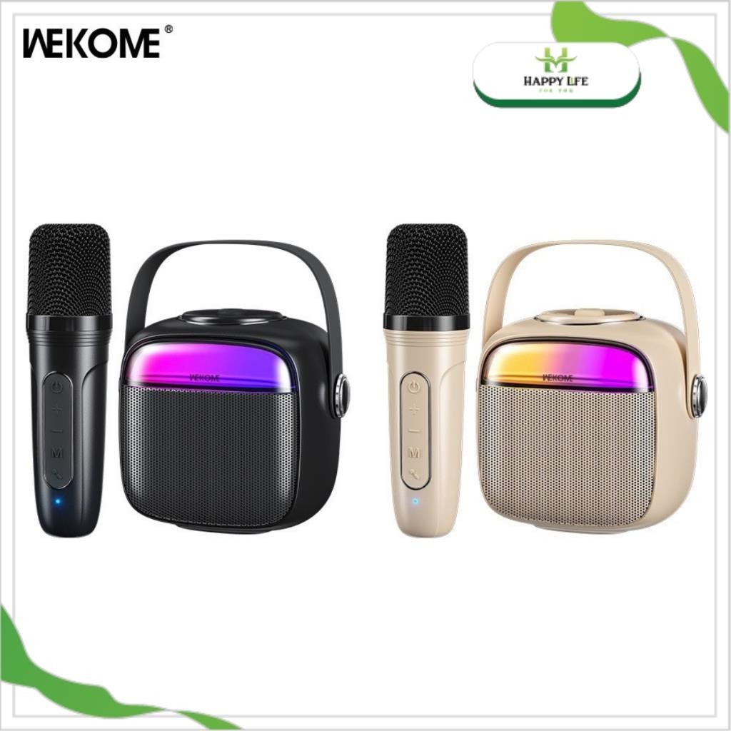 Loa bluetooth mini karaoke WEKOME D43, loa mini có mic nhỏ gọn đèn LED âm thanh sống động không dây - Happy Life 4U