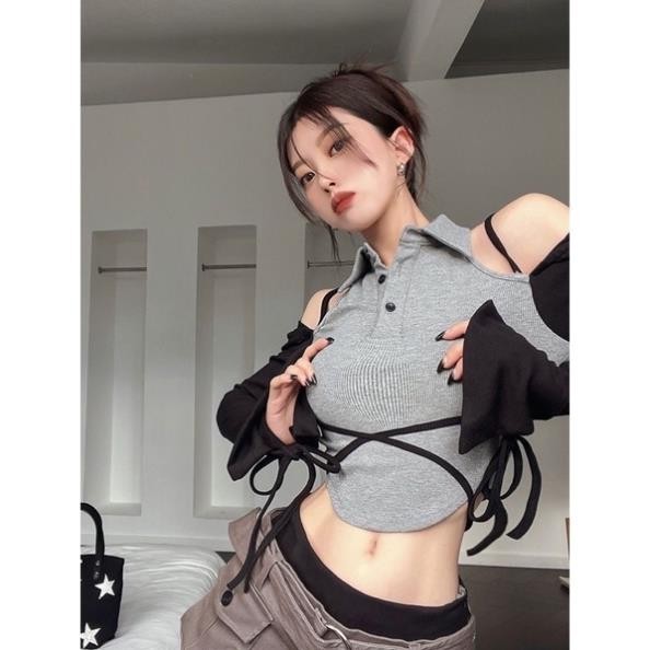 Áo Croptop Tay Dài Hở Lưng Vai Dáng Ôm Chất Thun Tăm Dành Cho Nữ Creamystore