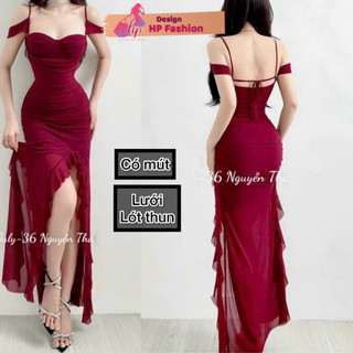 Đầm maxi 2 dây hở lưng  tua rua đi tiệc màu đỏ noel tết body HP FASHIONTREND Váy nữ có mút sang chảnh G569    STYLE