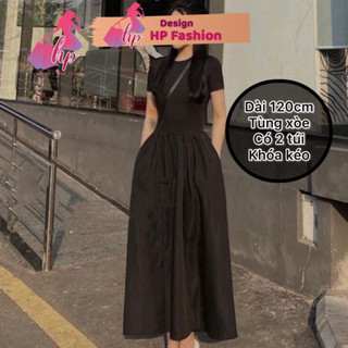 Đầm maxi dài tay ngắn ôm body thiết kế, váy nữ xoè đi biển đi dự tiêc màu đen đi tiệc cưới sang chảnh VD985    STYLE