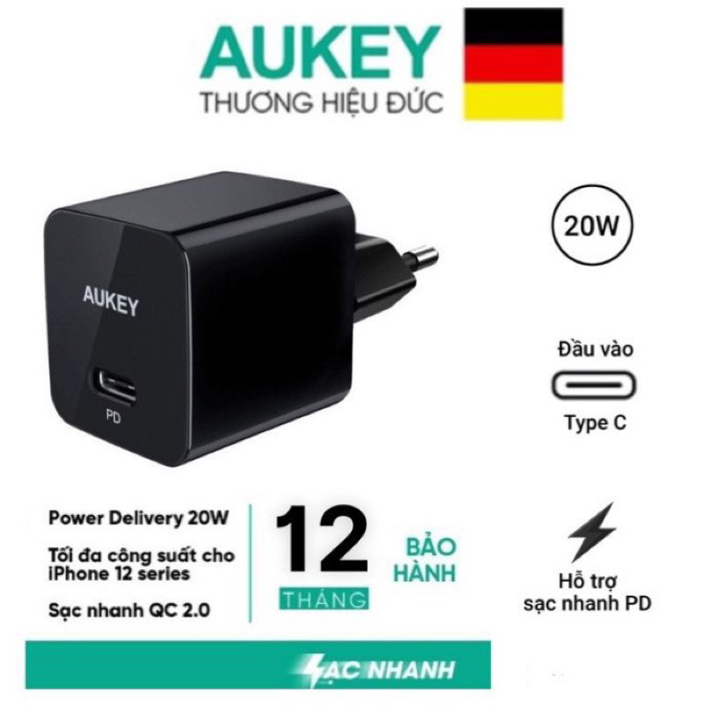 Củ Sạc Nhanh 20W Aukey PA-Y20S(Chính Hãng-Bảo hành:12 Tháng)
