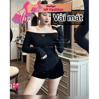 Áo trễ vai nữ tay dài nhún sườn eo 2 bên, áo thun bẹt vai thun mát tôn dáng mặc thu đông G417    STYLE