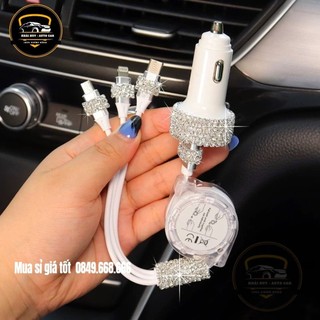 Bộ dây cáp sạc usb type-c lining 3 trong 1 đa năng , tẩu sạc ô tô đính đá 2 cổng usb dây sạc đính 3 đầu