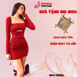 Váy đầm nữ body cổ U dài tay kèm áo ống quây ngực mặc 2 kiểu-VD101    STYLE
