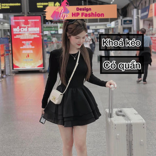 Đầm dài tay body xoè tầng dáng ngắn màu đen HP FASHIONTREN váy kiểu nữ tùng 3 tầng tôn dáng sang chảnh mpb đi tiệc G612 