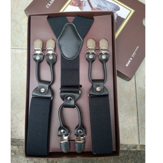 Dây đai quần chữ y nam -Suspender 6clips leather- dây yếm quần cao cấp bản 3.5cm 6 kẹp