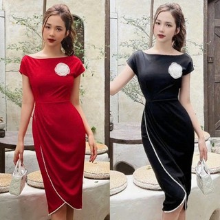 ĐẦM BODY DƠI VIỀN DÂY NGỌC TRA I NGỰC ĐÍNH HOA HỒNG TẶNG HOA TAI