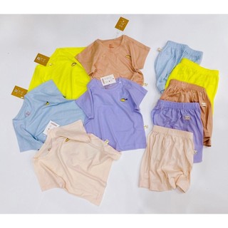 Bộ cộc tay ngắn bé trai bé gái áo cánh dơi màu trơn hình cá nhỏ ngực 5 màu size 2-7 tuổi