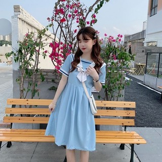 (Order) Đầm nữ tay ngắn thủy thủ viền trắng nơ kiểu Lolita dễ thương