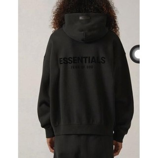 Áo hoodie essentials black in nhung - màu đen chính hãng