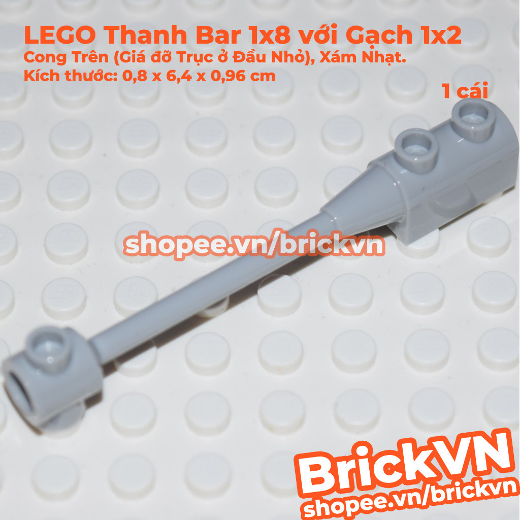 [1 Cái] LEGO Thanh Bar 1x8 với Gạch 1x2 Cong Trên (Giá đỡ Trục ở Đầu Nhỏ), Xám Nhạt (30359 / 60572)