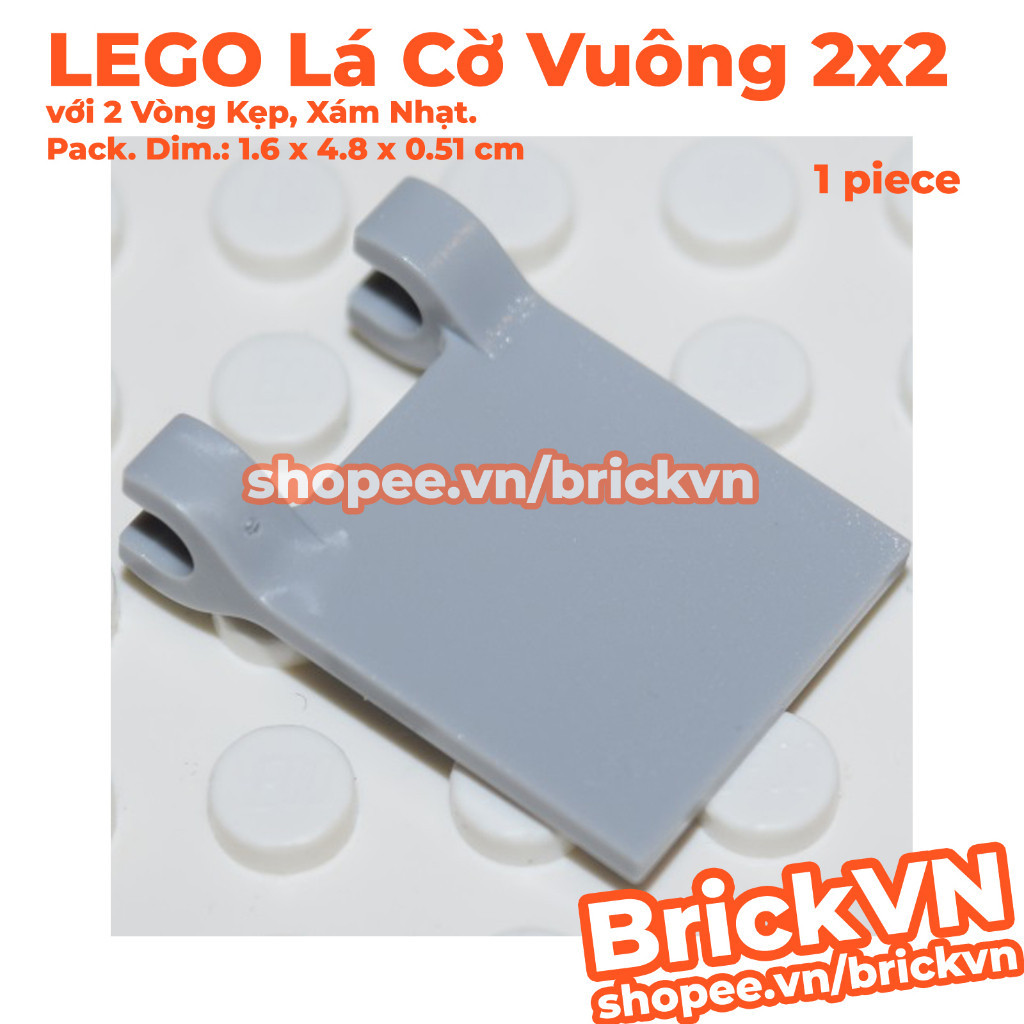 [1 Cái] LEGO Lá Cờ Vuông 2x2 Với 2 Vòng Kẹp, Xám Nhạt ID 6011817 11055