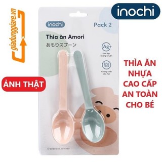 Bộ 02 thìa ăn cho bé Amori Inochi muỗng ăn dặm nhựa cao cấp tập ăn trẻ em không chứa BPA kháng khuẩn Ag+ - giadunggiare