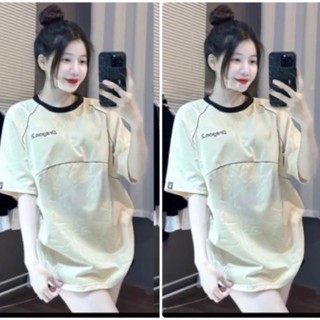 Áo Thun Tay Lỡ Sọc Thân THêu Chữ Ngực Trend - Áo Phông Rộng Ngắn Tay Nam Nữ Unisex