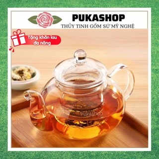 Ấm Trà Puka Ấm Thủy Tinh Chịu Nhiệt, Bình Pha Trà Hoa Có Lõi Lọc Thủy Tinh Size 600ml A1