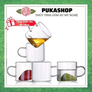 Ly Thủy Tinh Puka Ly Hình Trụ Có Quai Thủy Tinh Chịu Nhiệt Dùng Uống Trà Cà Phê L03