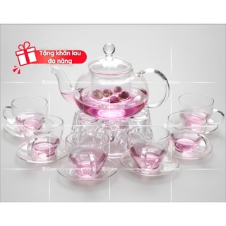 Bộ ấm trà thủy tinh chịu nhiệt BAT 122 kèm đĩa lót cốc