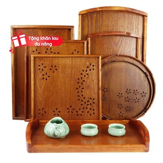 Khay gỗ khắc hoa khay đựng trà bánh thực phẩm