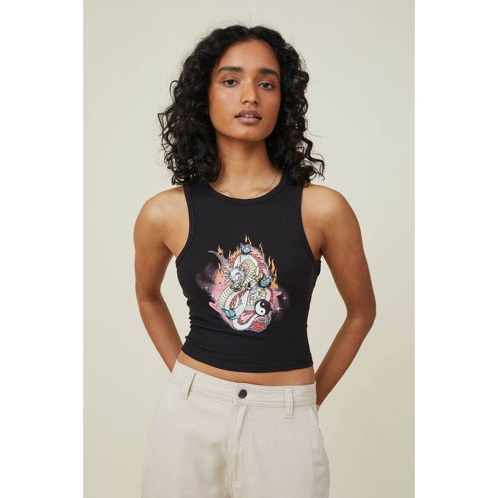 COTTON ON - Áo Thun Cộc Tay Nữ - High Neck Racer Graphic Tank 2055091-15