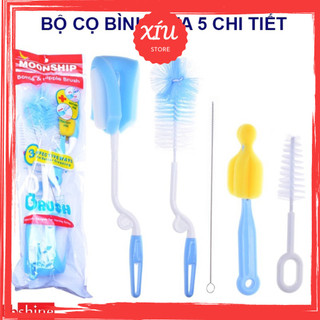 Bộ cọ bình sữa Moonship 5 chi tiết , Cọ bình sữa monnship, Cọ mút Rửa Bình Sữa,núm vú moonship không làm xước bình