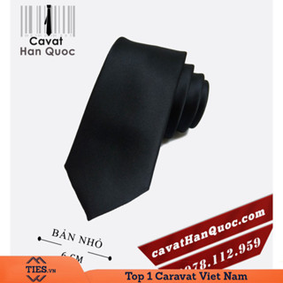 Caravat nam đen mịn bản nhỏ 6 cm, họa tiết trơn cao cấp