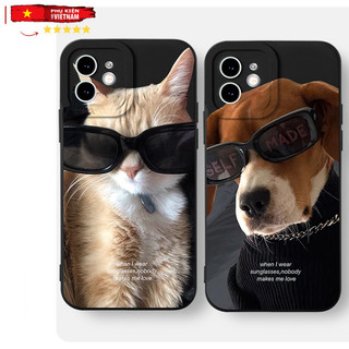 Ốp lưng viền vuông iphone 6/ 7/ 8/ X/ XSMAX/ 11/ 12/ 13/ 14/ 15 PRO/ MAX/ PLUS CHÓ MÈO ĐEO KÍNH CỰC NGẦU
