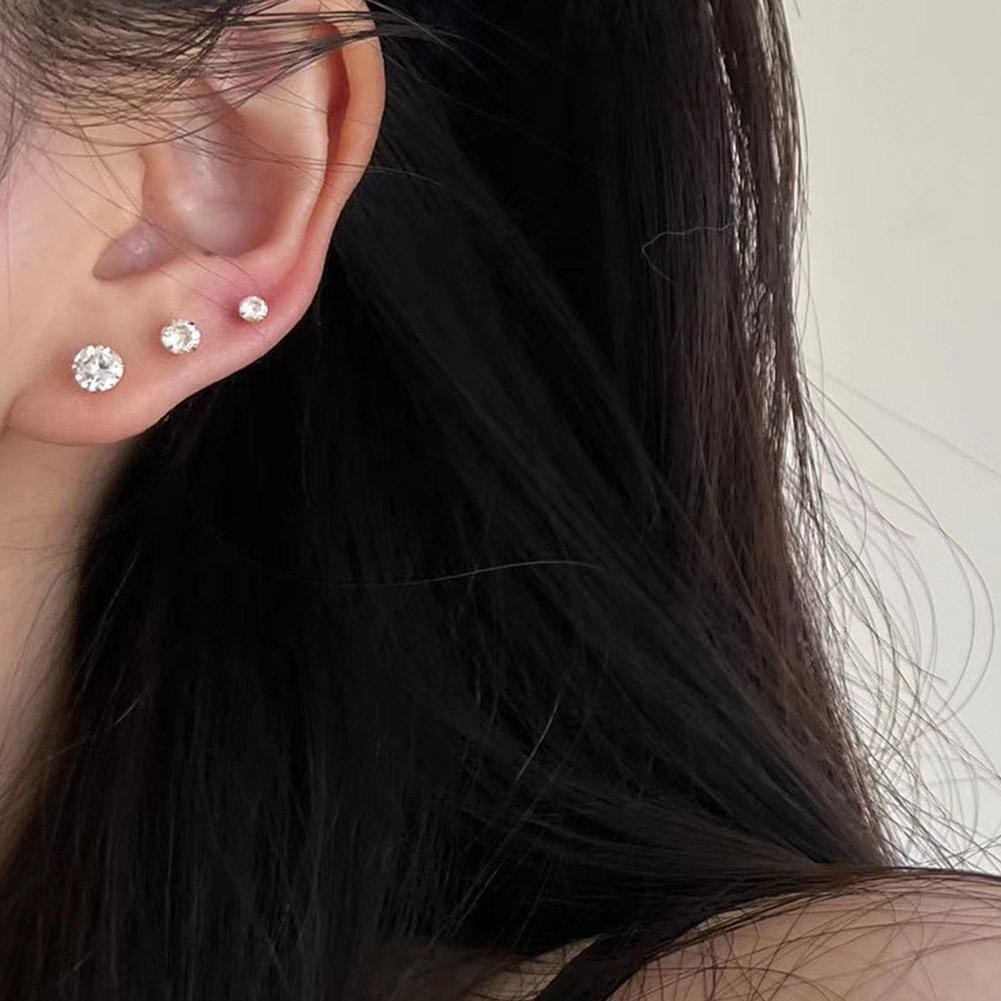 LEARNEVER Màu vàng / bạc zircon ear bone studs thời trang hàn quốc bông tai titan thép đơn giản