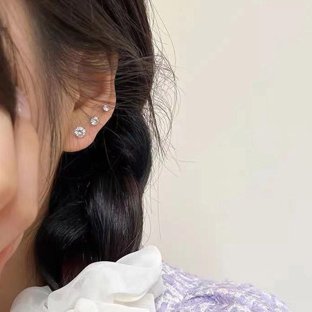 LEARNEVER Màu vàng / bạc zircon ear bone studs thời trang hàn quốc bông tai titan thép đơn giản