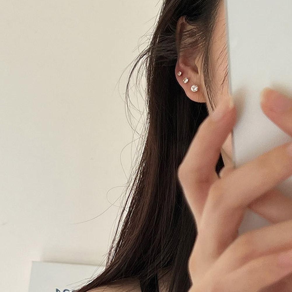 LEARNEVER Màu vàng / bạc zircon ear bone studs thời trang hàn quốc bông tai titan thép đơn giản