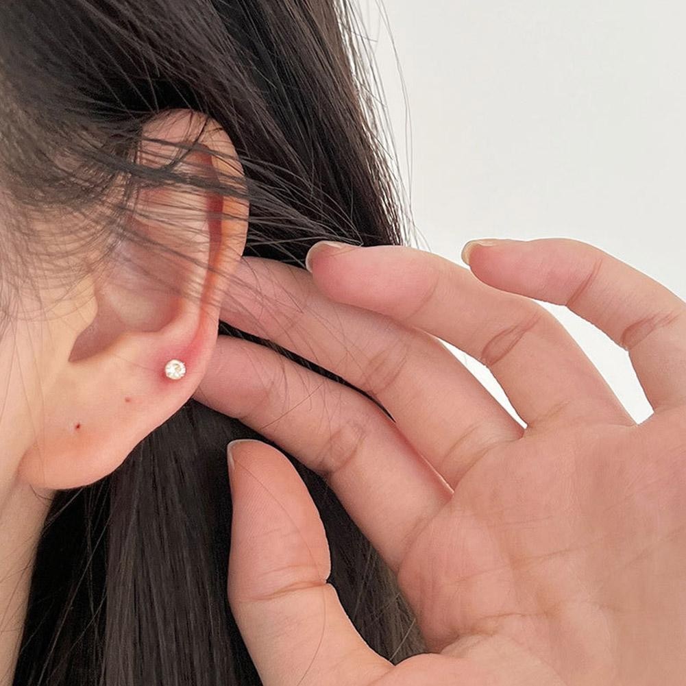 LEARNEVER Màu vàng / bạc zircon ear bone studs thời trang hàn quốc bông tai titan thép đơn giản