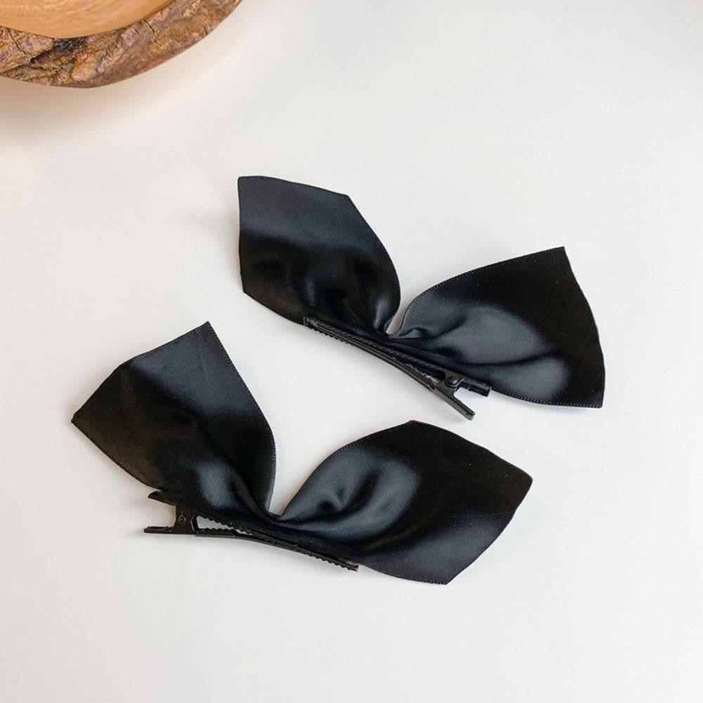 LEARNEVER Kẹp Tóc Nơ Ruy Băng Đen Dễ Thương Cho Nữ Q5F8