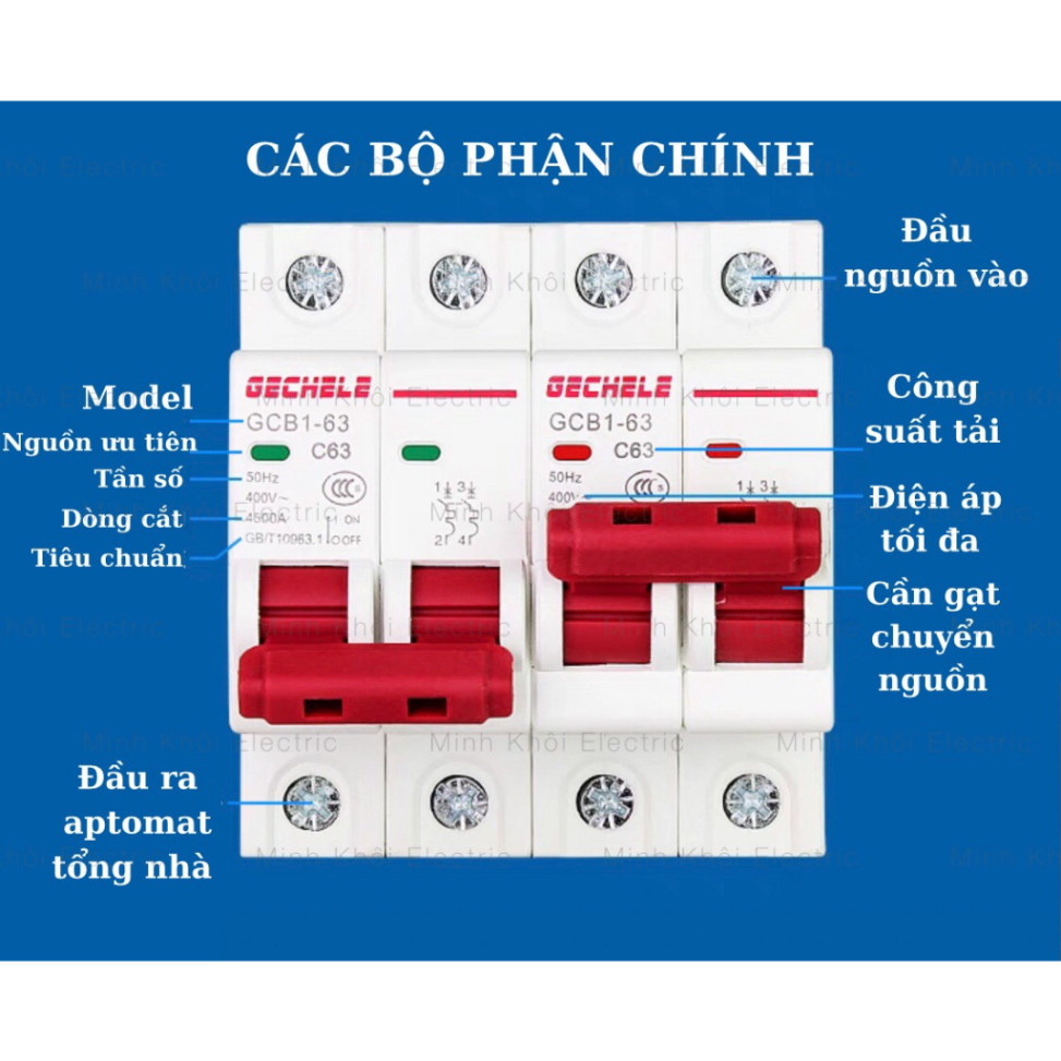 Cầu dao đảo chiều Gechele 63A 2P 220V- át chuyển nguồn- át đổi nguồn, át đảo chiều gechele,aptomat đ