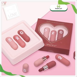 Set 3 son môi sáp 520, son nhung mịn, son môi lì lâu trôi, set son Hengfang 520 bền màu mềm mịn - Happy Life 4U