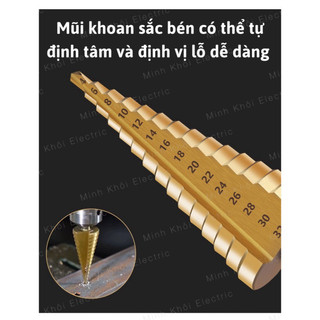 Mũi khoan tháp hss bước phủ titan, bộ 3 mũi khoan tầng chuôi lục giác work zone cao cấp