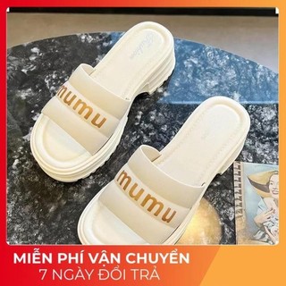 Dép quai ngang nữ 3TDEP, dép lê nữ đế răng cưa MIU chất liệu cao su non, độn đế 5cm